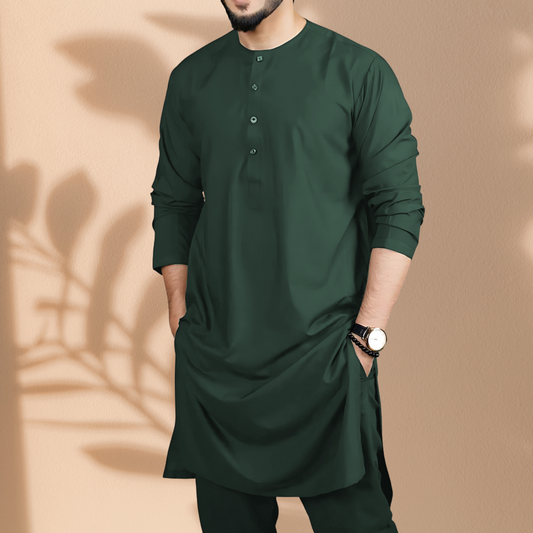 Bottle green color Classic Panjabi & Pajama Full Set|P-0010